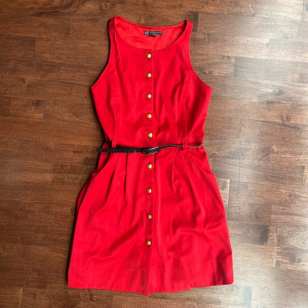 Armani Exchange Belted Button Dress - Size 0 - Red